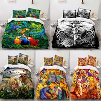 3d colorful animal parrot 23pcs luxury brushed comfort bedding set queen king size leaf duvet cover bed sheet set fitted sheet