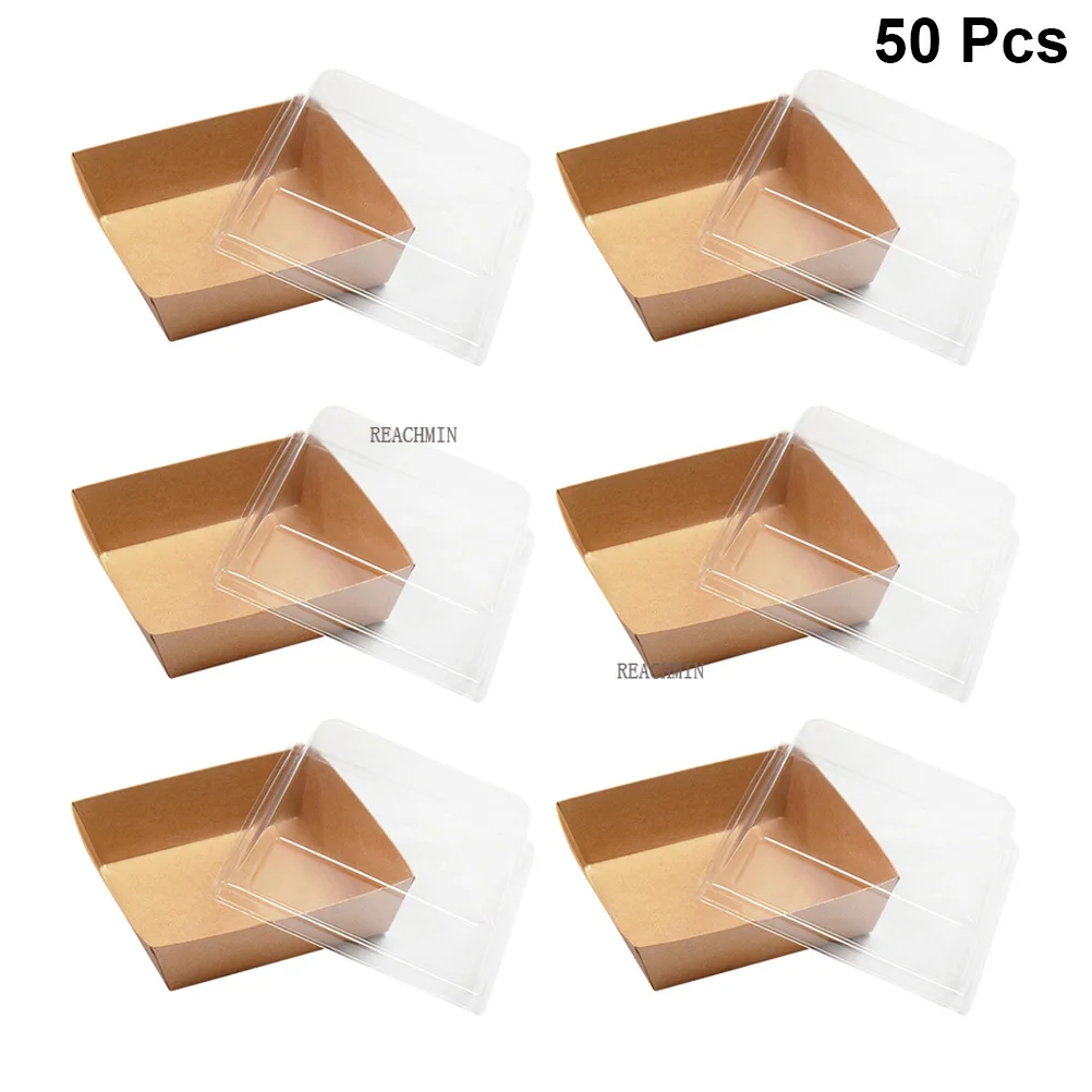 

50pcs Cup Cake Boxes And Packaging Box For Cookies Clear Lid Greaseproof Kraft Paper Boxes Sandwich Containers For Home Cafe