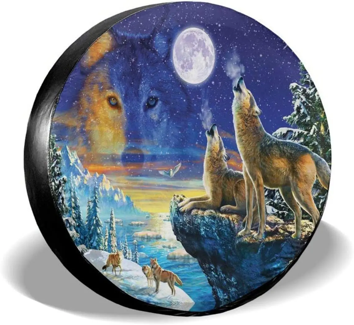 

Howling Wolf Spare Tire Cover Waterproof Dust-Proof UV Sun Wheel Tire Cover Fit for ,Trailer, RV, SUV and Many Vehicle