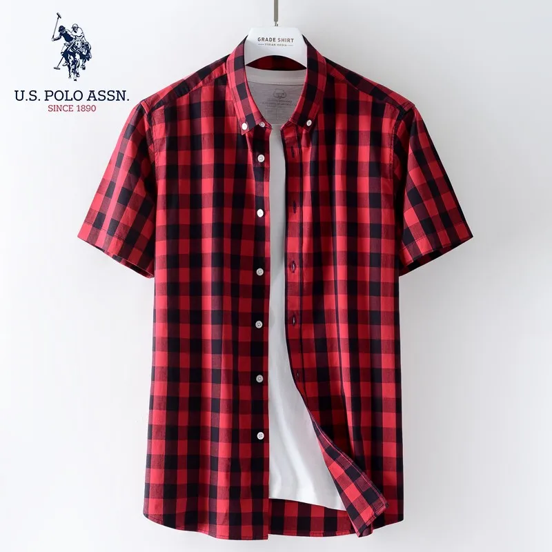 Мужская классическая рубашка поло в клетку с коротким рукавом |