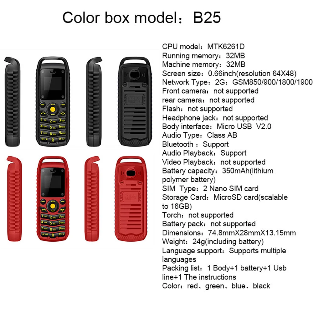 

L8Star B25 Mini 0.66 Inch 350mAh Bluetooth Dialer Mp3 Music Player Voice Recorder Phone With Dual Sim Card Slot Dual Standby