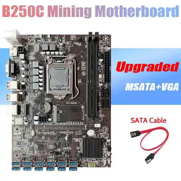 B250C BTC Mining Motherboard+SATA Cable 12XPCIE to USB3.0 Graphics Card Slot LGA1151 DDR4 MSATA ETH Miner Motherboard | Компьютеры и