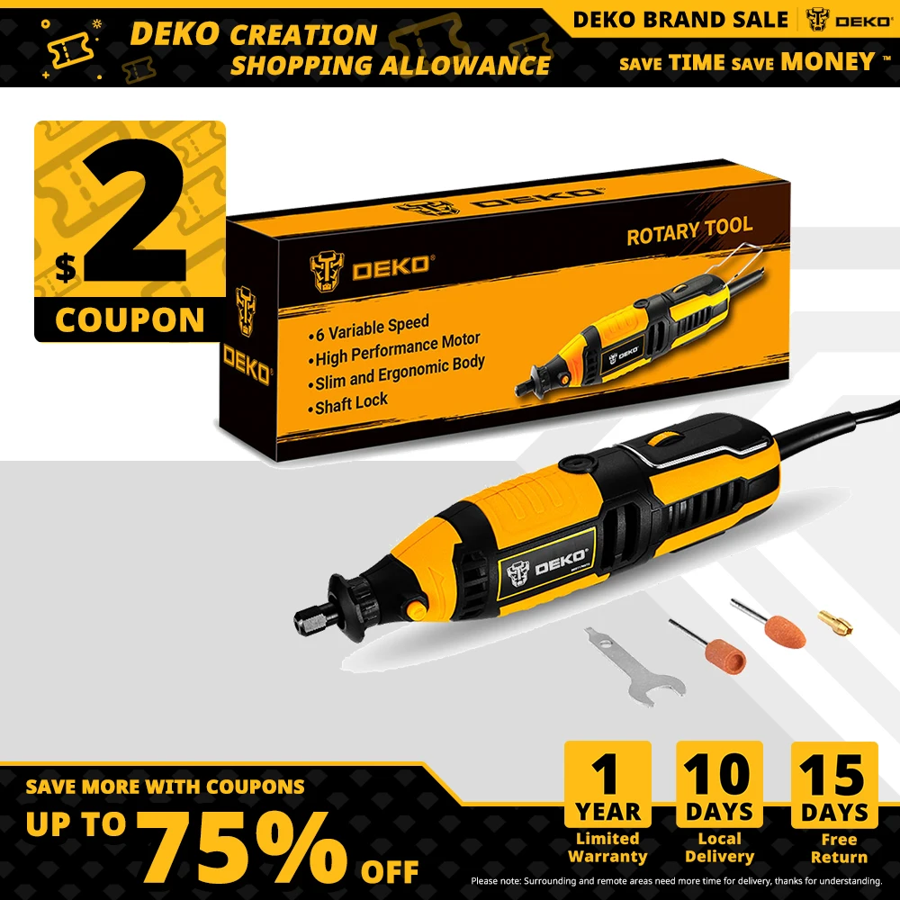 Электрическая дрель DEKO DKRT135ST1 220 В переменного тока с переменной скоростью, мини-шлифовальный станок, вращающийся инструмент для шлифовки/резки/шлифовки/резьбы по дереву