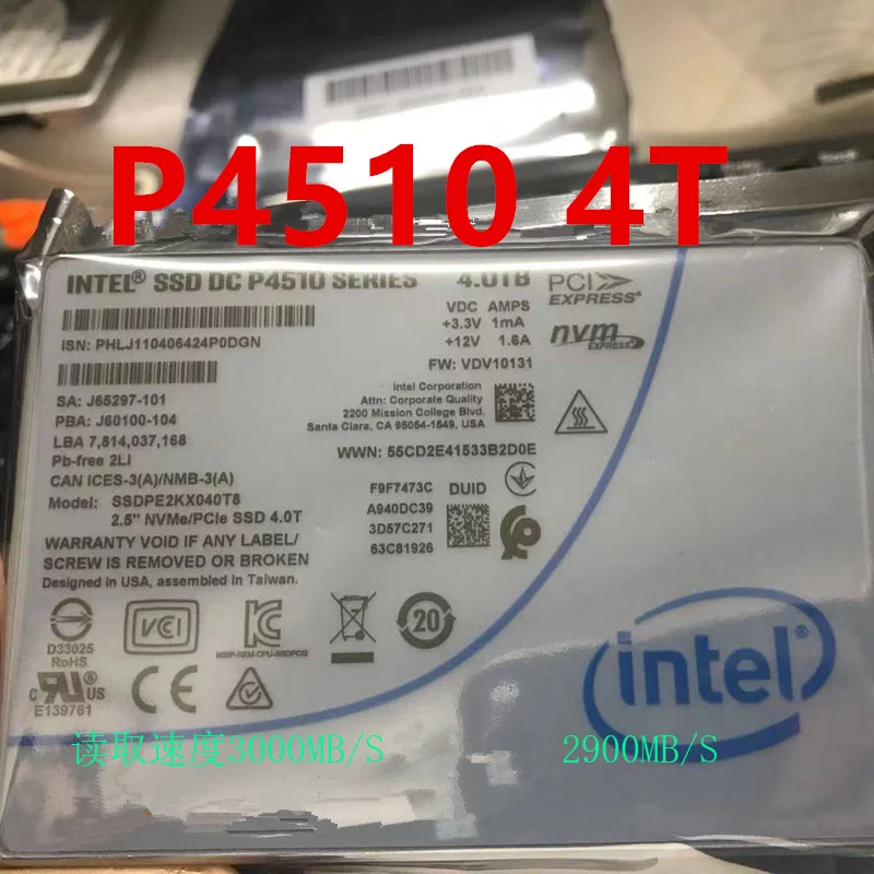 

Оригинальный Новый твердотельный накопитель SSD для Intel SSD DC P4510 4T U2 PCIE NVME SSD твердотельный диск на уровне предприятия SSDPE2KX040T8