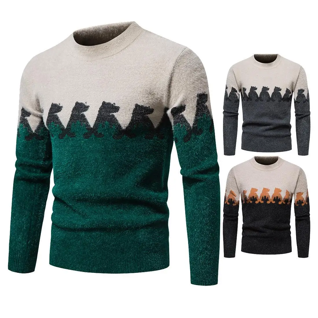 

Мужской свитер LUCLESAM контрастных цветов с животным принтом, пуловер с круглым вырезом, модная уличная одежда на осень и зиму, трикотажная оде...