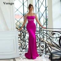 verngo hot pink satin mermaid evening dresses beads straps square neck slim custom simple prom dress 2022 formal party gowns