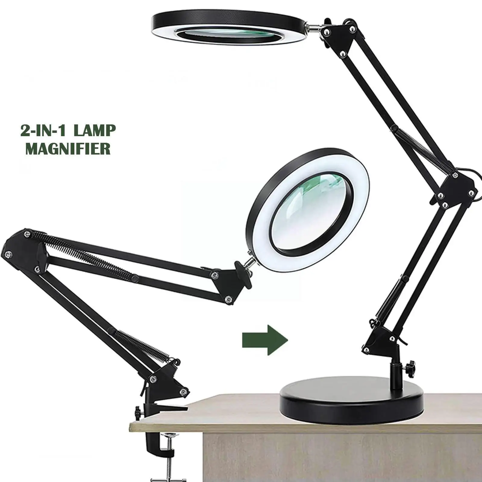 

Metal Magnifier Table Lamp 2.25x Magnifier Glass Flexible Led Illuminated Color 3 Desk Light Arm Swing Dimmable Clamp-on T5p0