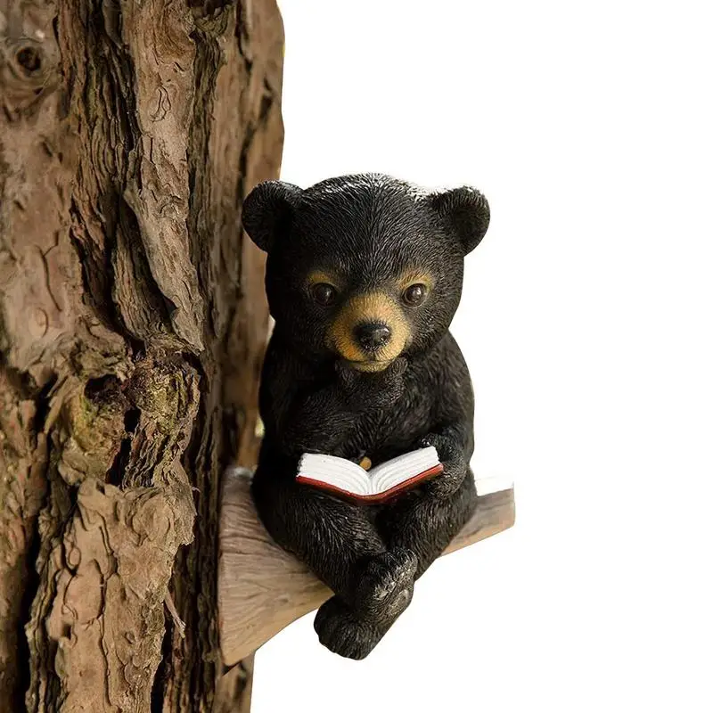 

Bear Ornament Solar Charging Light Control Statue Baby Bear Reading Book Bear Sculpture Garden Statue For Outdoor