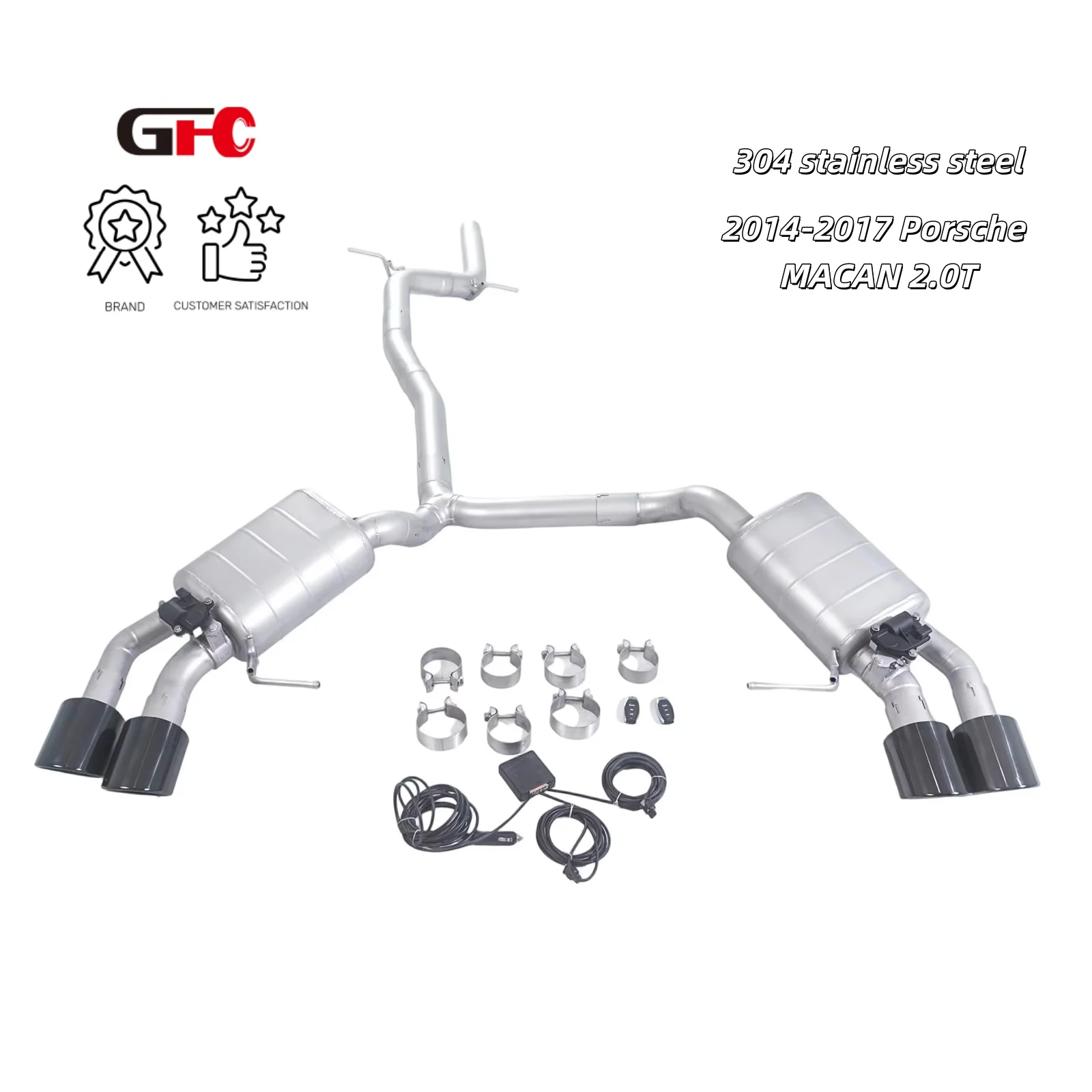 Фото Высокопроизводительная выхлопная система GFC catback SUS304 с клапанным глушителем, 4 наконечника, OEM-диффузор Для Porsche MACAN 2.0T 2014-2017 гг. №1