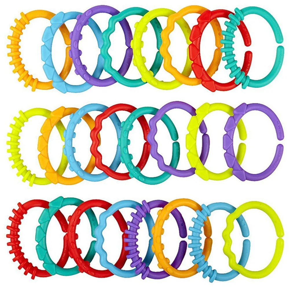 24 Pcs Toys Babies Baby Crib Teether Stroller Links Bed Rings Plastic Hanging Connecting Child