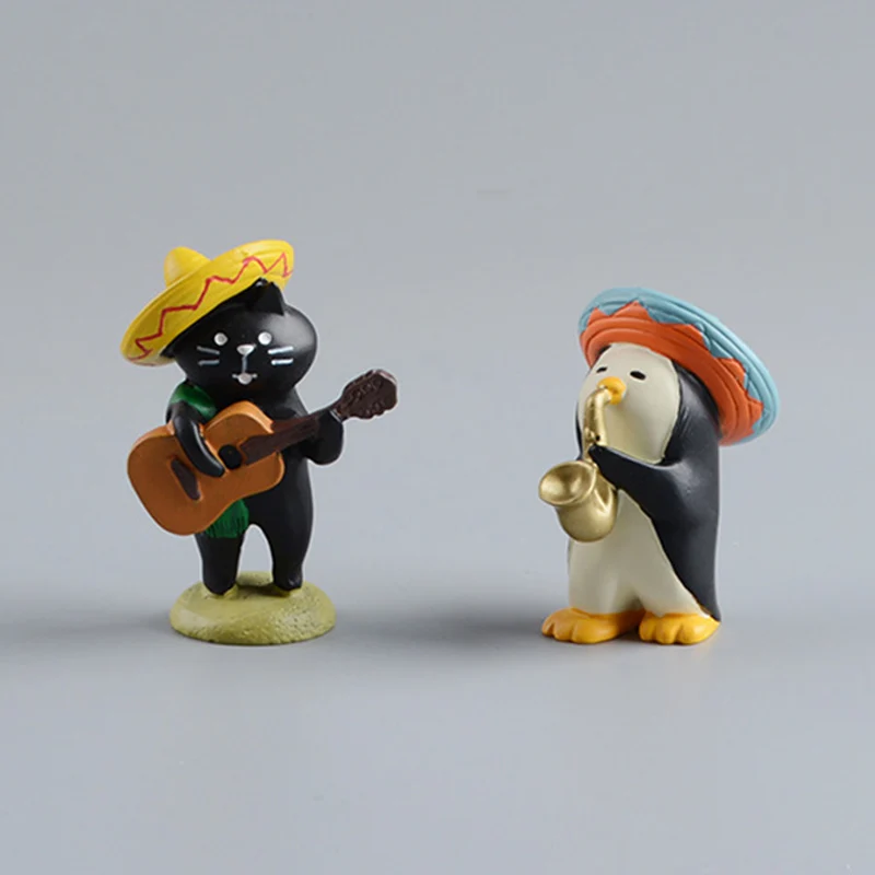 Cartoon Penguin Kiki Black Cat Jiji Kitten Guitar Model Mini Figures Record Player Dollhouse Ornament for Children Toys Gifts