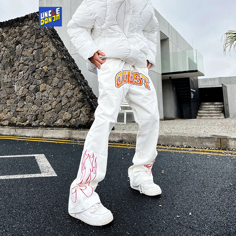 

Harajuku Style Flame Denim Jeans Men Streetwear Boyfriend Jeans Hip Hop Pants Distressed Jeans For Men
