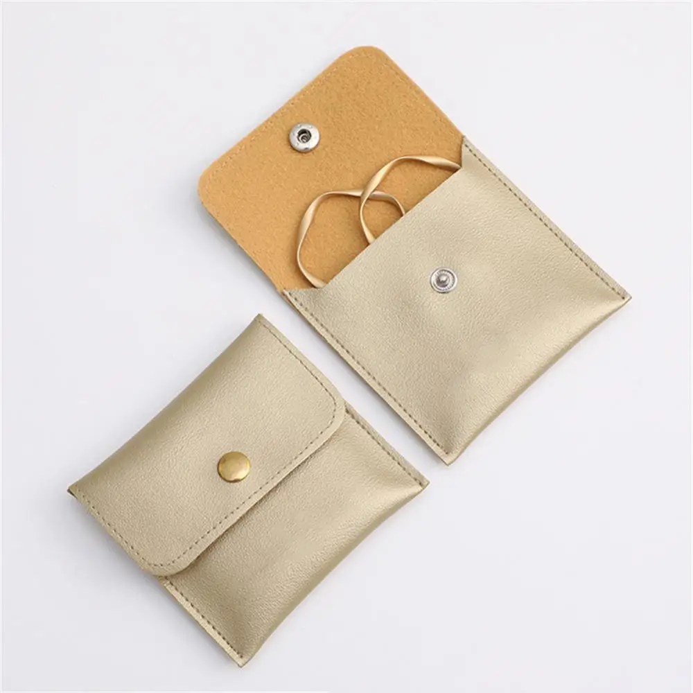 50Pcs Imitation Leather PU Jewelry Bag 6 * 6cm Snap Fastener Superior Soft Gift Bracelet Necklace Wrapping Bag Storage Pouch