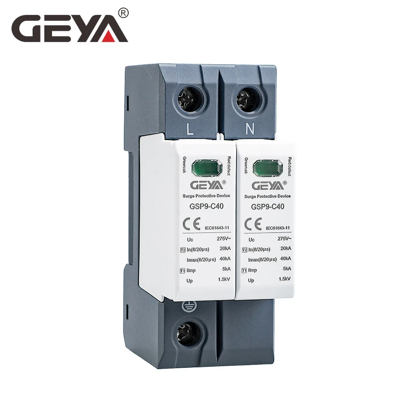 Protetor de Impulso 20ka40ka Spd Ac275v Ac385v 400v 440v Spd Casa 1p Mais n Trilho Din Geya Gsp9 Pólo