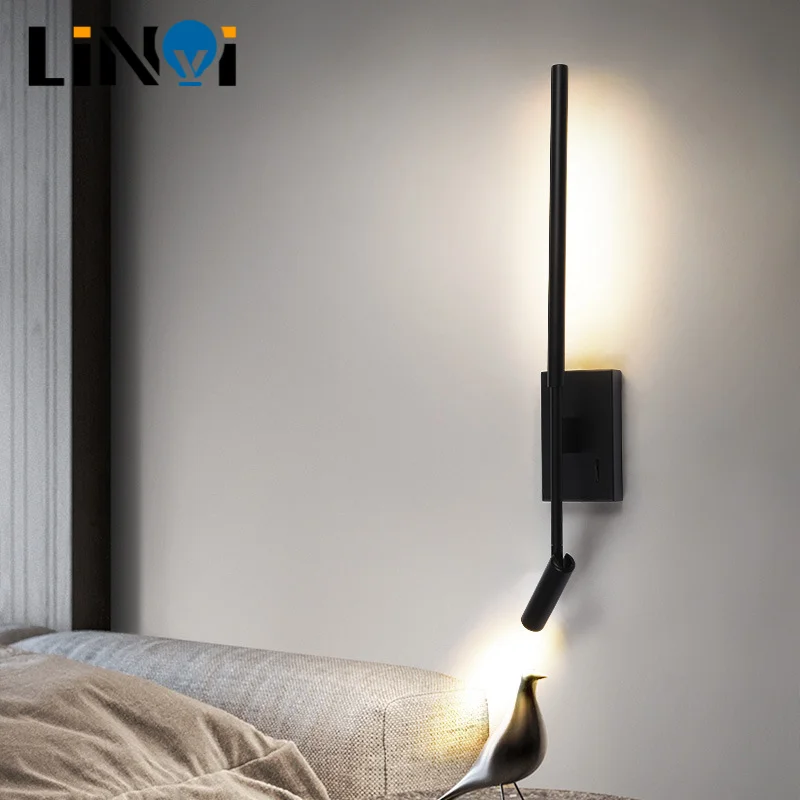 

LED Wall Lamp Modern Bedside Wall Lamp with Spotlight Simple Living Room TV Sofa Background Bedroom Bedside Decorative Lighting