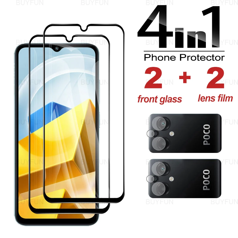 

4 в 1 закаленное стекло для Xiaomi Xiomi Poco M5 4G Полное покрытие Защита экрана для Poco Poxo Poko M5 6,58 дюймов пленка для объектива камеры