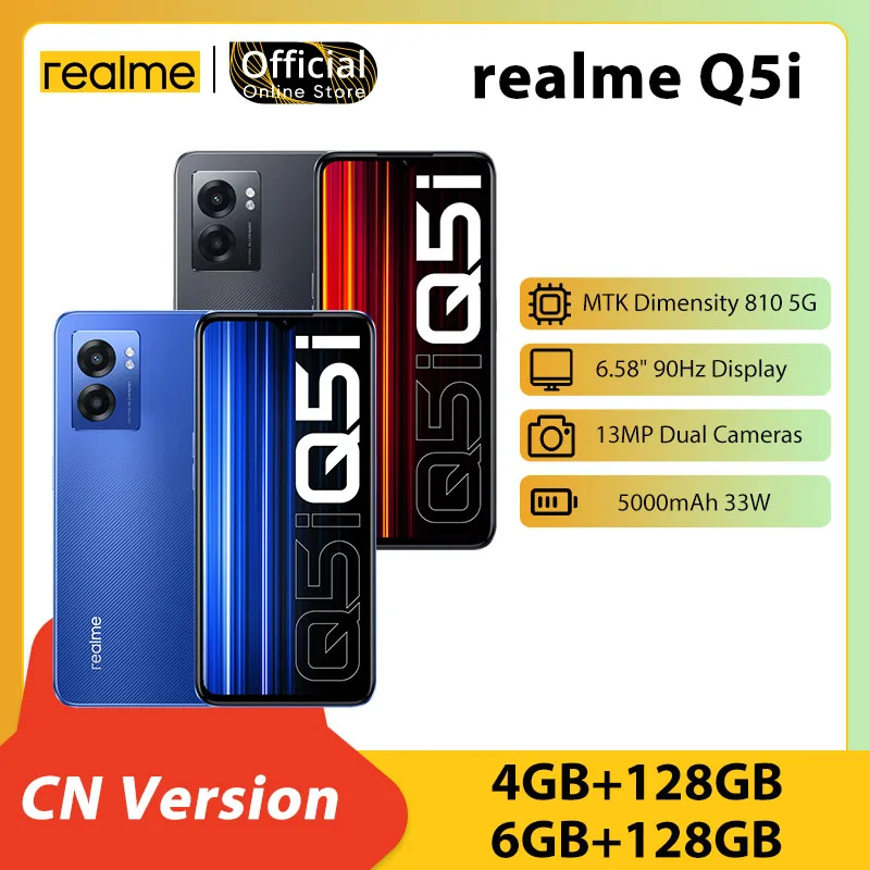 

Смартфон realme Q5i с яркостью 810 дюймов, дисплей 90 Гц, двойная камера 13 МП, 6,58 мАч, батарея 33 Вт, боковой отпечаток пальца