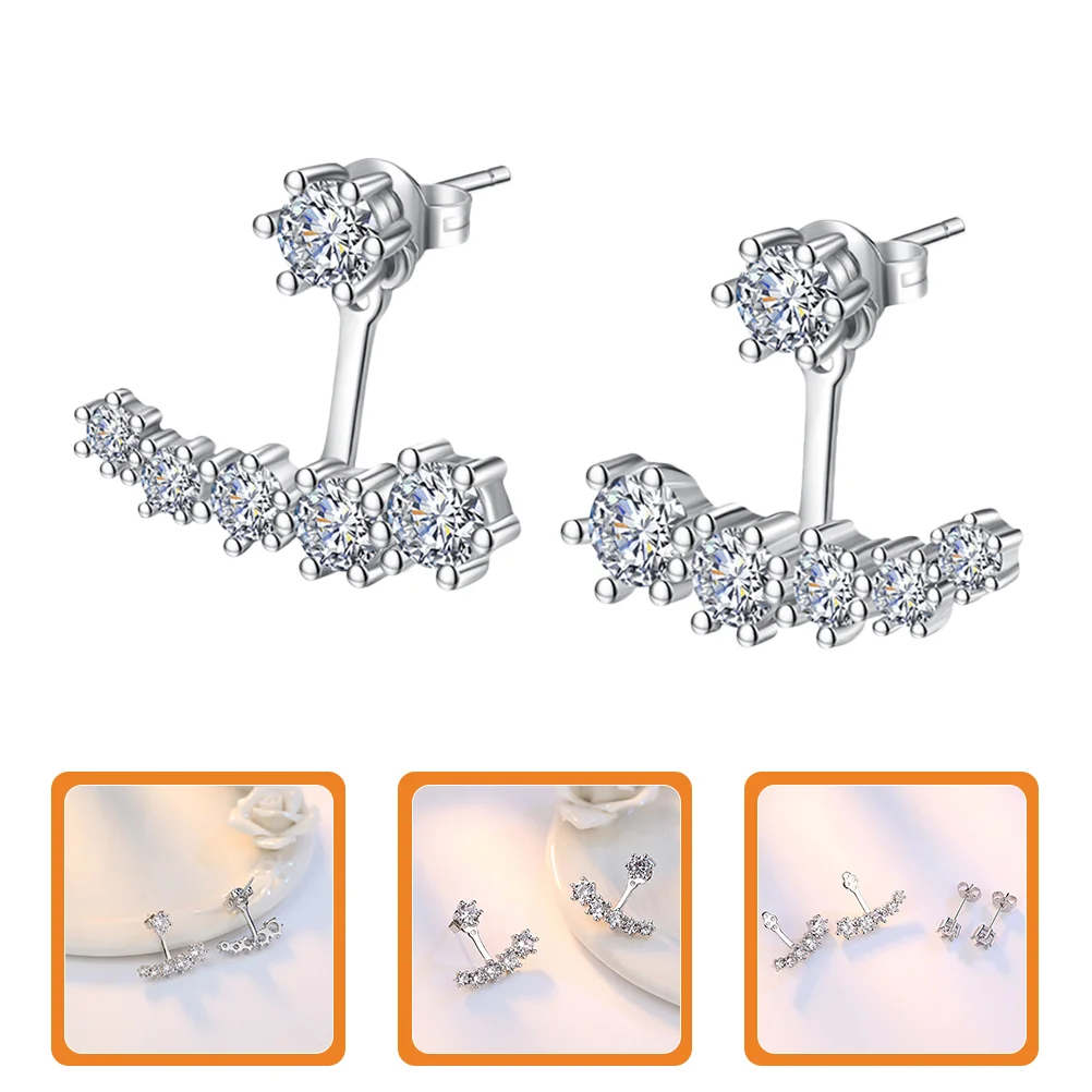 

Womens Earrings Studs Front Back Rhinestone Jackets Chandelier Jewelry Accessories Zircon Six-Prong