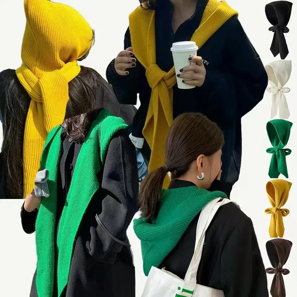 Новая мода вязаный капюшон шаль осень зима теплый шарф шапка для женщин