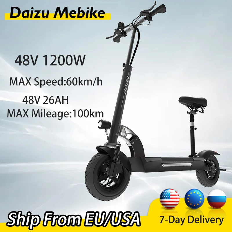 

48V 26AH Electric Scooter 1200W Powerful 60KM/H High Speed patinete elétrico 100km Long Range E scooter Offroad US stock