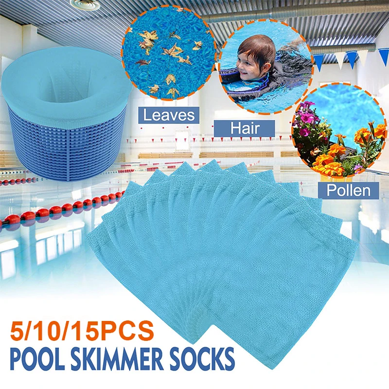 

5/10/15x Swimming Pool Filter Storage Pool Skimmer Socks Saver Skimmer Basket Sock Sleeve Mesh Screen Net Pool Supplies Blue