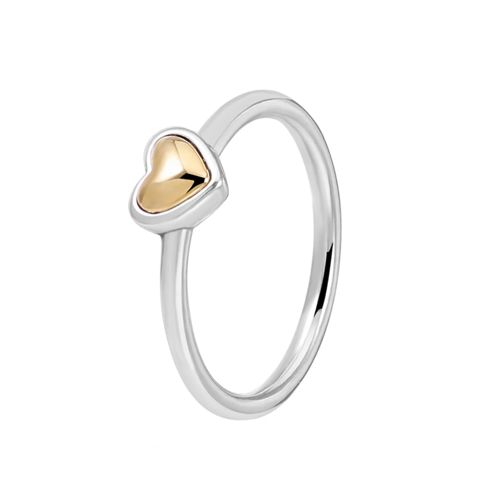 

New S925 Silver Gold Domed Heart Silver Trim Ring Wedding Party Anniversary Fashion Jewelry Fit for Pandora for Women Gifts
