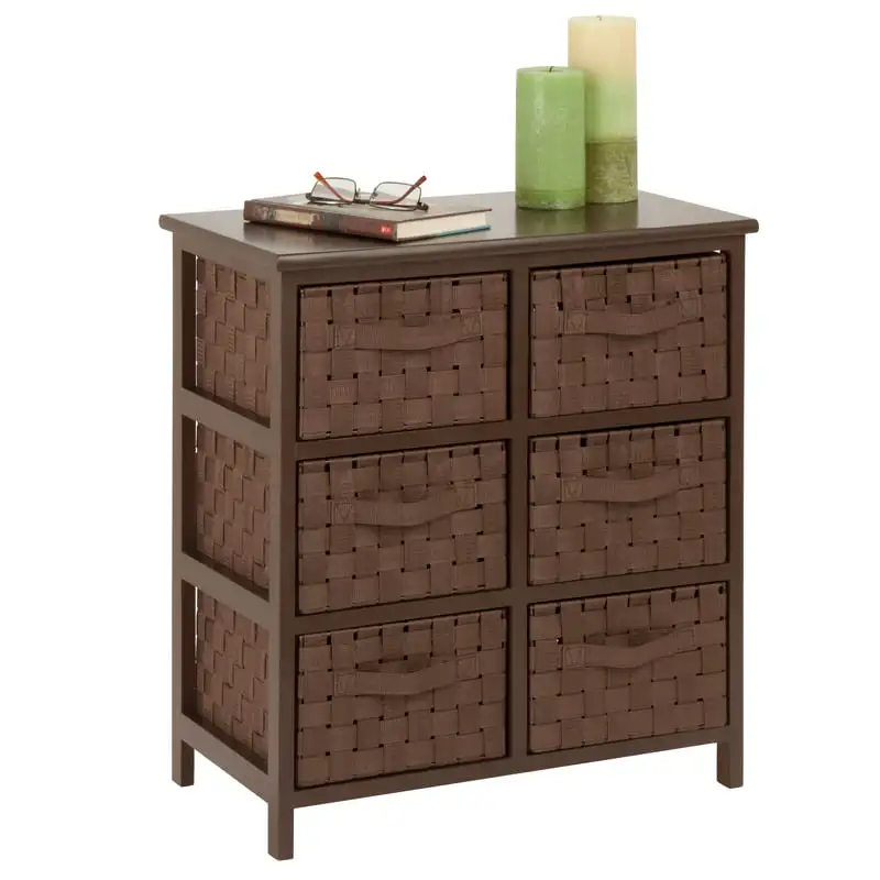 

Gorgeous Brown 6 Drawer Chest with Can-Do Woven Strap - The Perfect Storage Solution for Any Room!