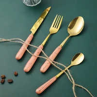 ceramic handle pink gold cutlery set kitchen dinnerware 1pcs set stainless steel knife fork spoon set tea spoon tableware
