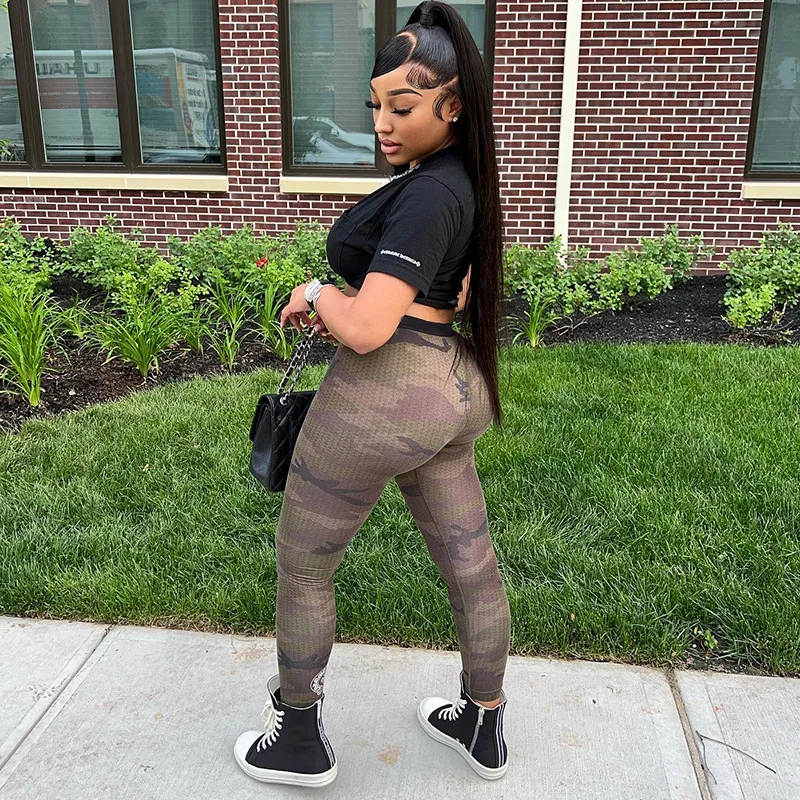 Wishyear 2022 Tights Streetwear Exercise Clothing Fall Fashion Camouflage Printed Leggings High Waist Pants for Women