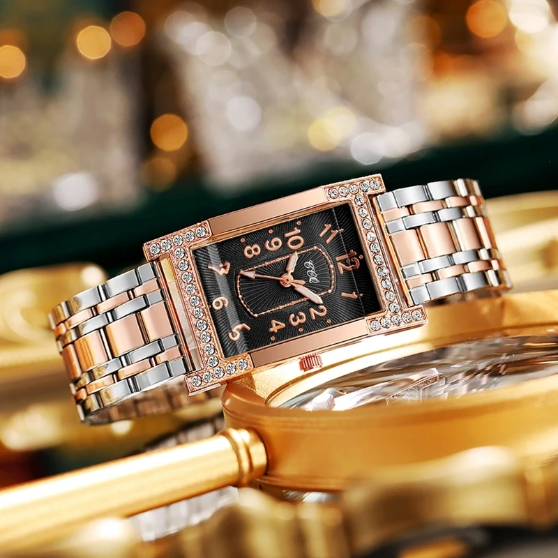 

Часы наручные женские кварцевые прямоугольные, модные с браслетом из нержавеющей стали