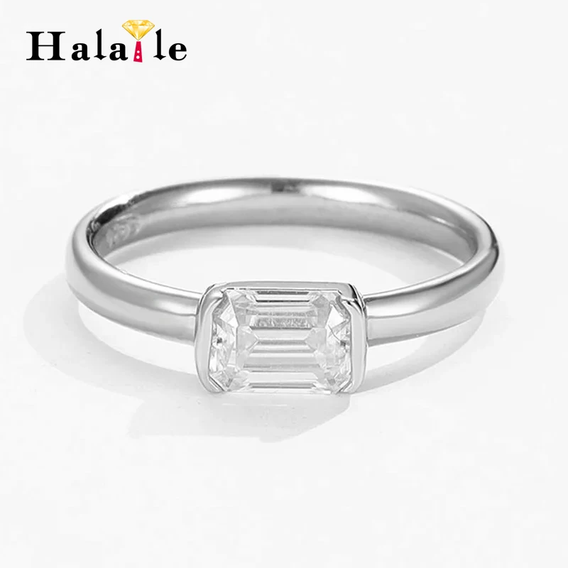 Halaile D Цвет 1CT Изумрудная огранка Муассанит S925 Кольцо-пасьянс из стерлингового