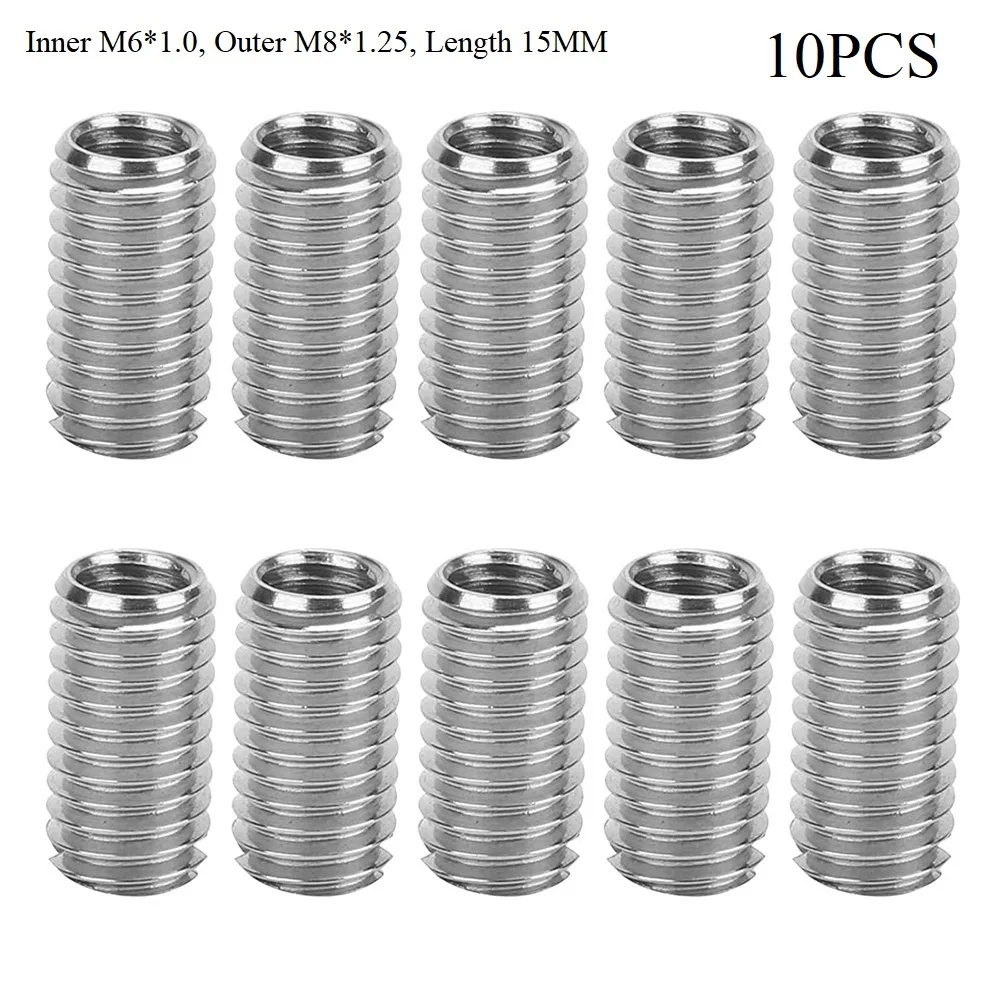 

Резьбовые вставки с внутренней резьбой M6X1.0 наружная M8X1.25 длина 15 мм Наружная гайка инструмент для ремонта резьбы из нержавеющей стали 10 шт.