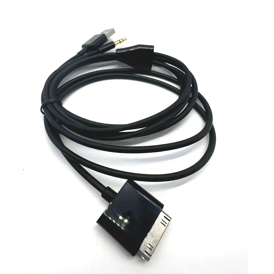 Фото 1 шт., 30-контактный кабель для зарядки USB с разъемом 3,5 мм для автомобиля, для iPhone 4/4S, iPod Nano/Touch, iPad 2/3, черный/белый №5