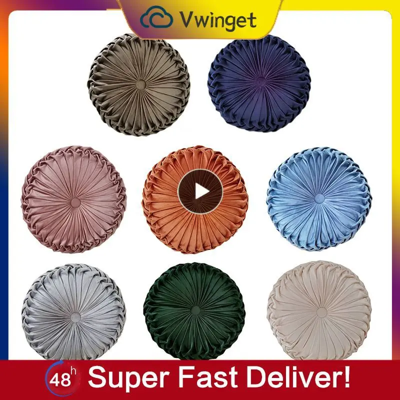 

5/8/10PCS European Style Round Solid Color Cushion Pouf Throw Velvet Pleated Home Textile Soft Comfortable Sofa Pillow Back