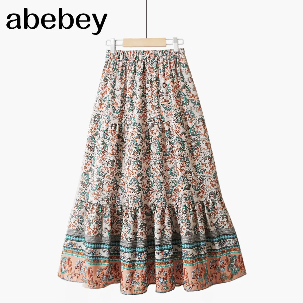 Юбка с цветочным принтом в богемном стиле трапециевидная юбка высокой талией и