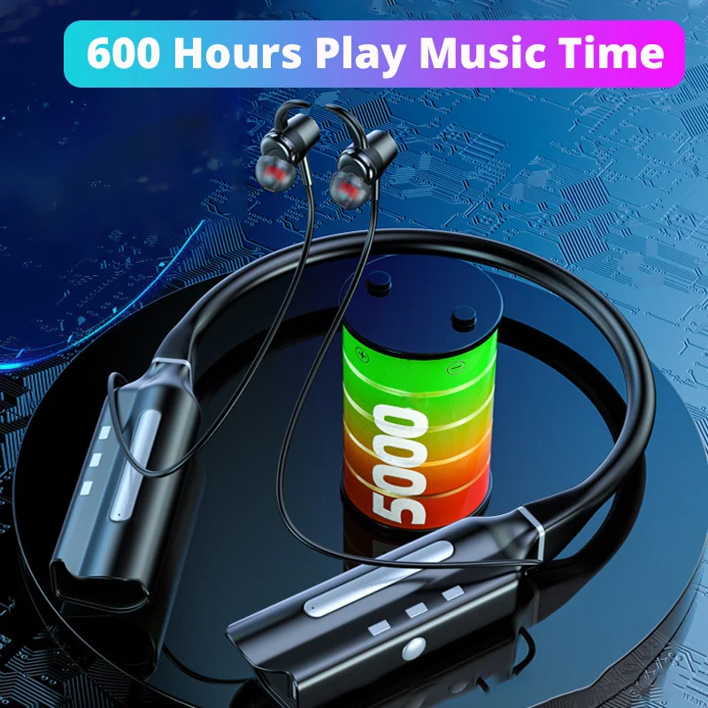 

600 Hours Play Music Neckband Bluetooth Headphone IPX5 Waterproof Sports Wireless Earphone Bass Effect With Mic