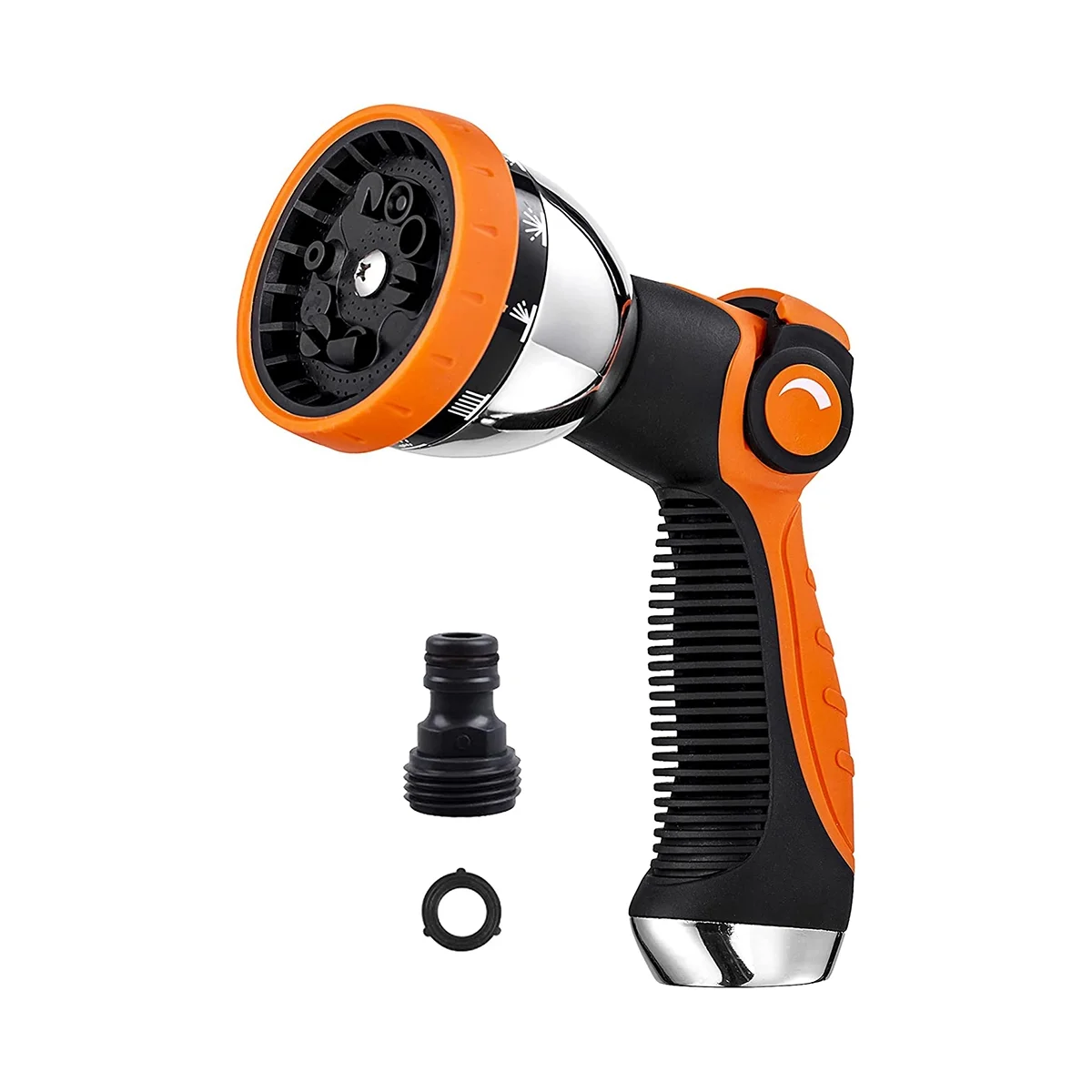 

Garden Hose Nozzle Spray Nozzle,10 Hose Metal Duty Watering Patterns Thumb Control on Off Valve Water Orange