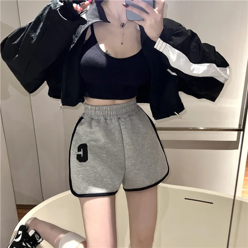 

Contrast Letter Embroidered Sports Shorts Women's Summer A-shaped Pants Loose Wide Leg Pants High Waist Casual Pants Slim Pants