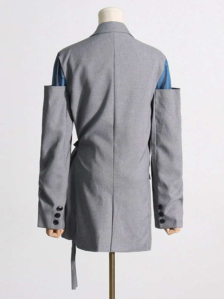 Женский блейзер со шнуровкой VGH повседневный Блейзер лоскутного покроя с