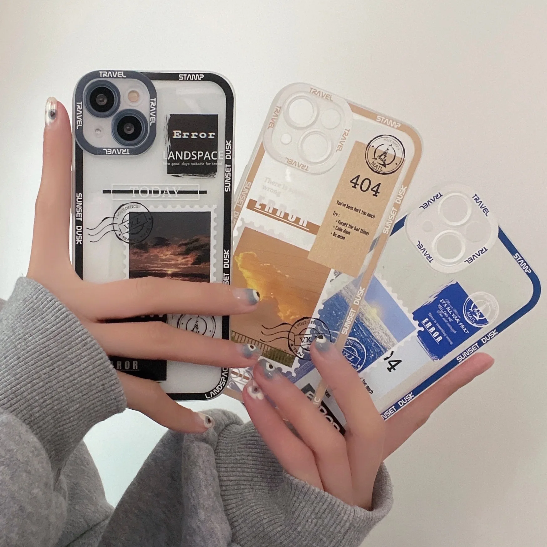 

Phone Case For iPhone 11 12 13 14 Pro Max 14 Plus Stamp Label Back Cover