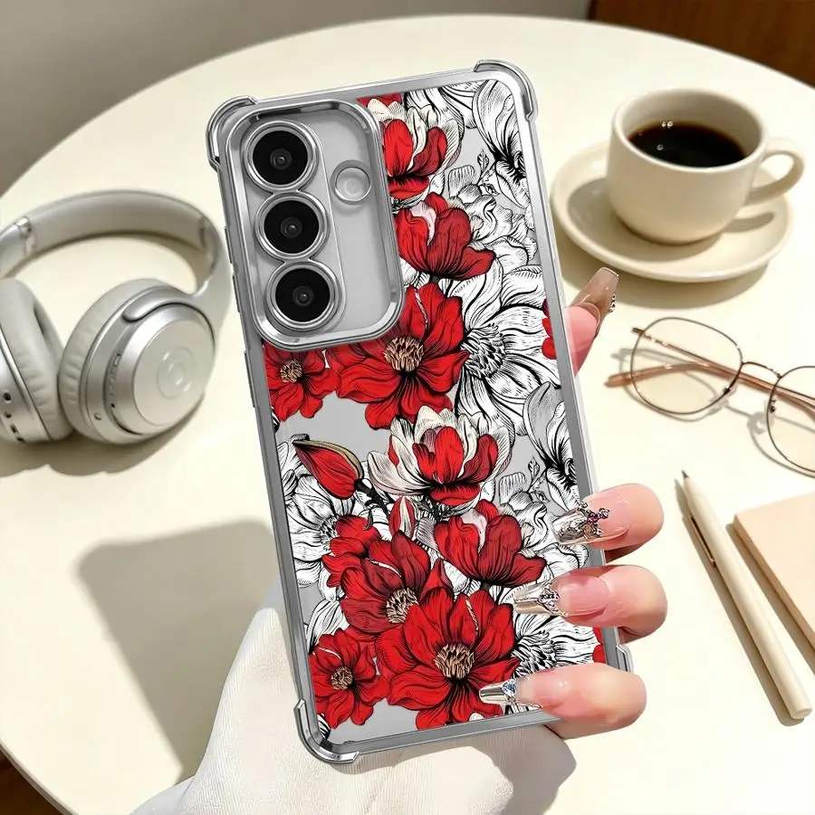 Фото Чехол для Samsung Galaxy S26 Ultra S24 S25 Edge S25Ultra S22 Ultra S23 S21 Plus S24Ultra S20 FE, чехол для телефона, красный цвет, магнолия №5