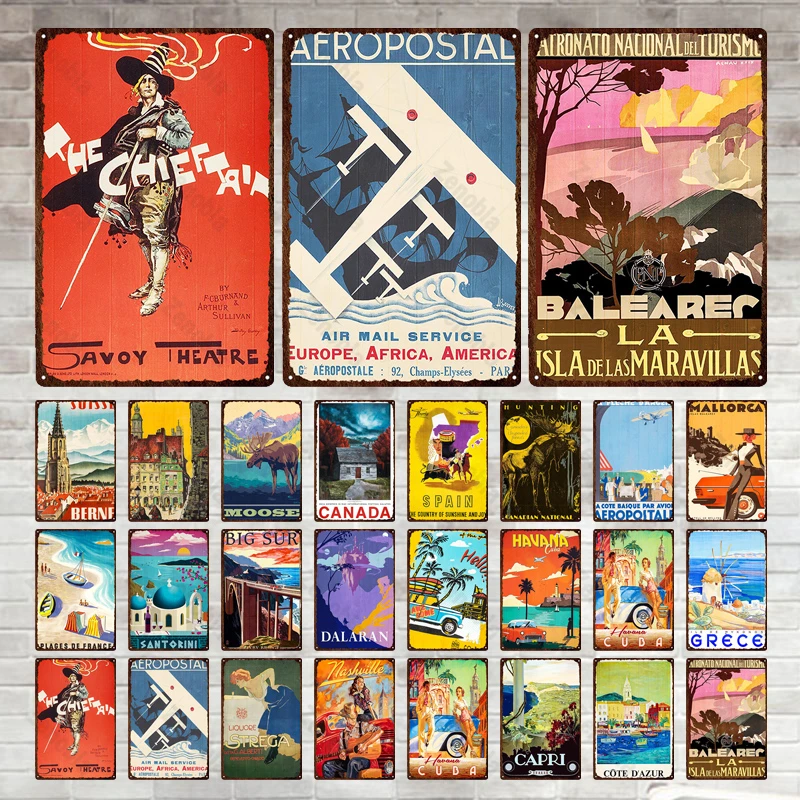 

Greece France Madrid Travel Scenery Metal Sign Retro Creative Metal Plaque Plates Vintage Tin Posters Bar Club Home Decoration
