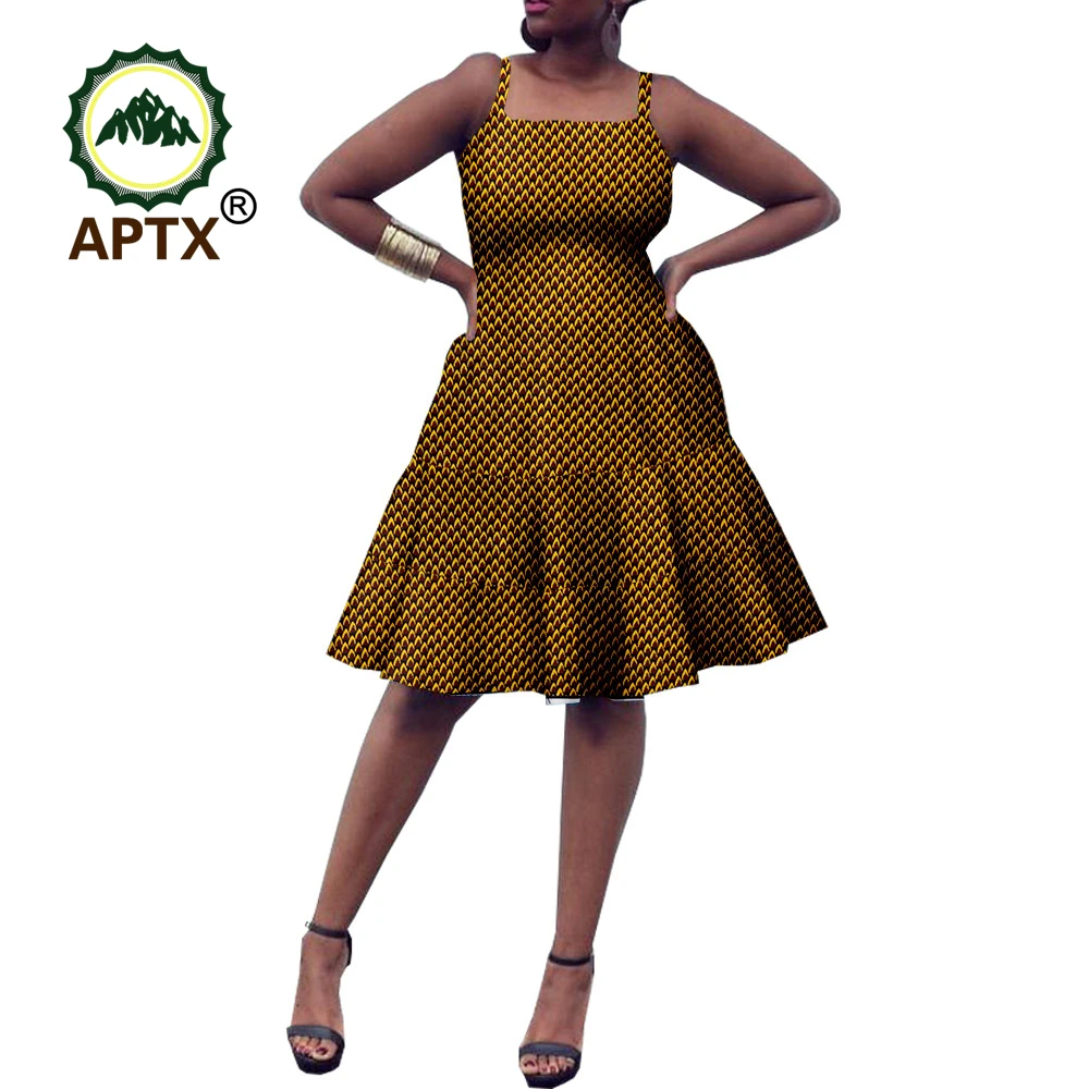 African Women Clothing Summer Ankara Print Sleeveless Halter A-Line Dresses High Waist Dashiki Casual Dress A1925030