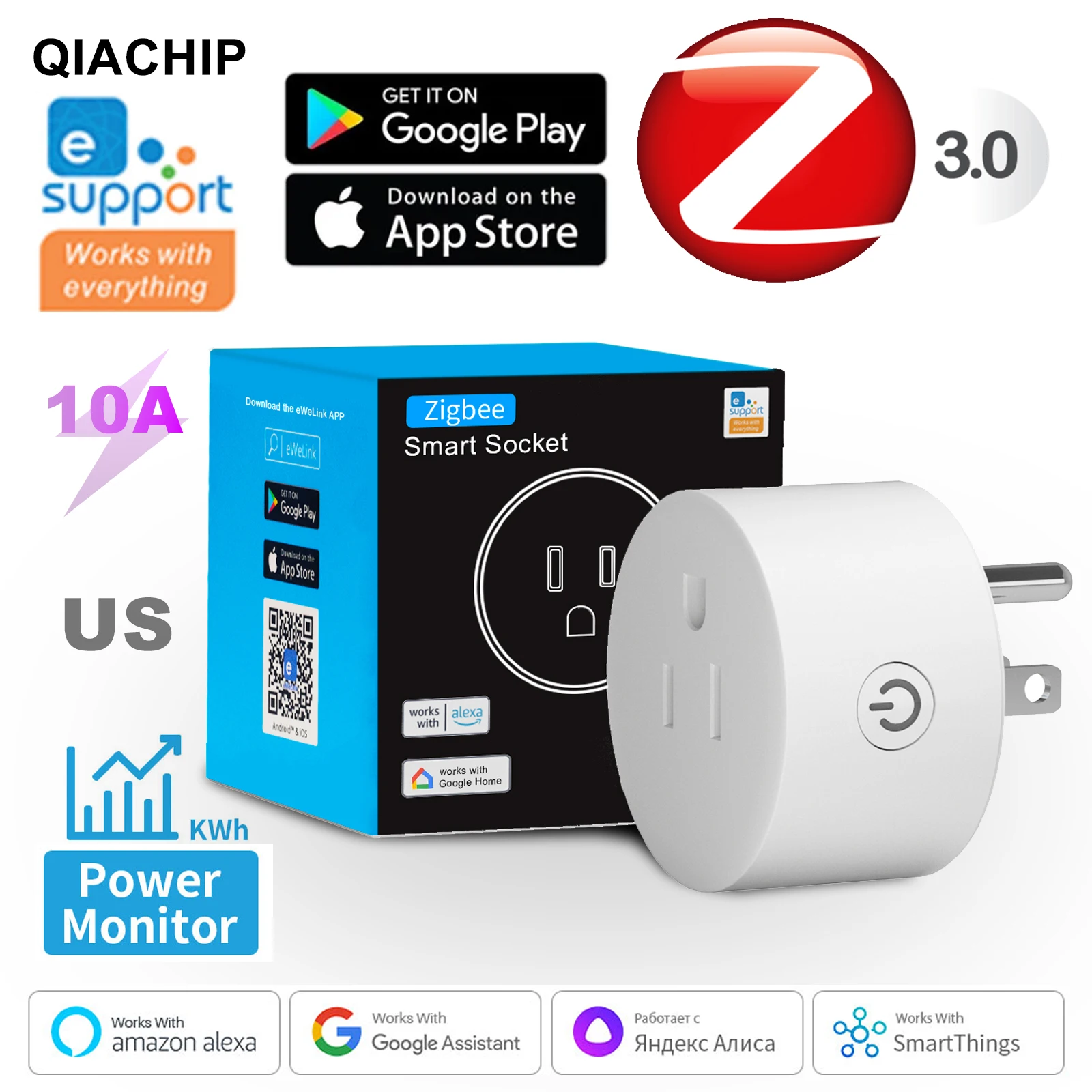 

Zigbee eWelink Smart Plug US 10A WiFi Socket Power Monitoring Timing Function Works With Alexa, Google Home, Alice, SmartThimgs