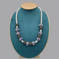 folisaunique blue enamel beads pewter mesh balls 7 8mm white freshwater baroque rice pearls necklace for women girls 18 inch
