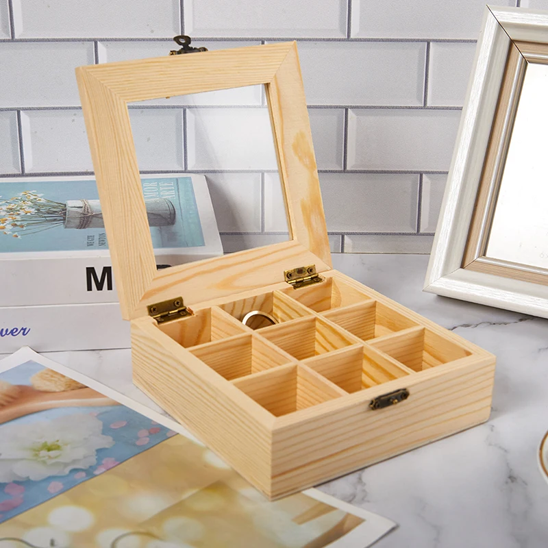 

Nine Grid Wooden Storage Box Storage Box Storage Box Sugar Bag Container Wooden Tea Bag Jewelry Accessories Storage Box Brooch