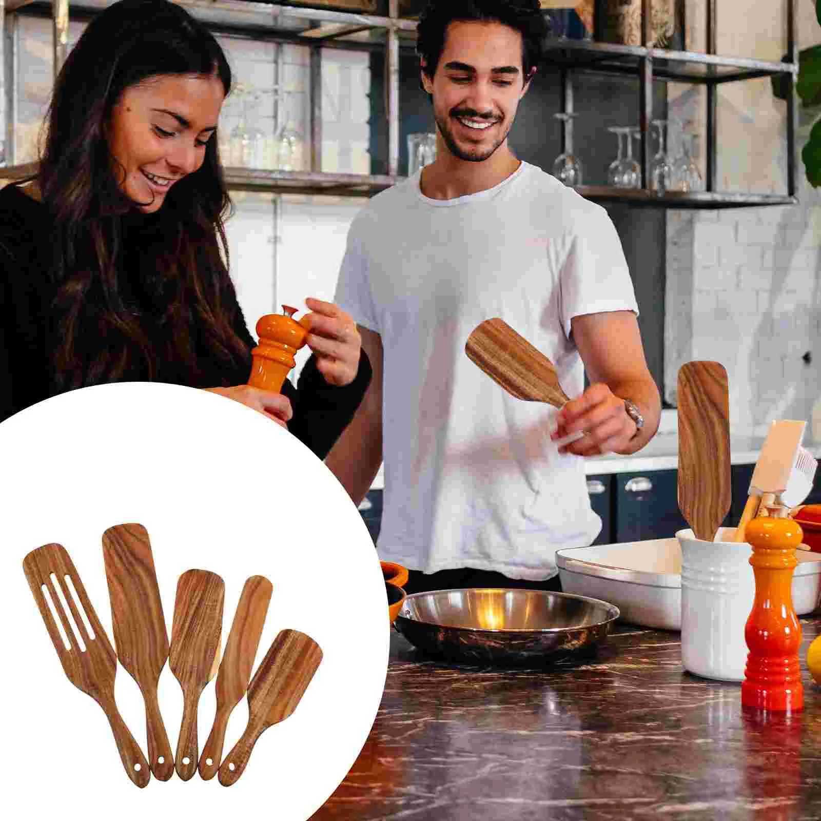

1 Set of Wood Cooking Spatula Non-Stick Kitchen Spatula Wooden Slotted Turner