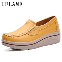 5cm thick bottom loafers women cowhide casual shoes solid color design mary jane shoes genuine leather lazy slip on lolita shoes
