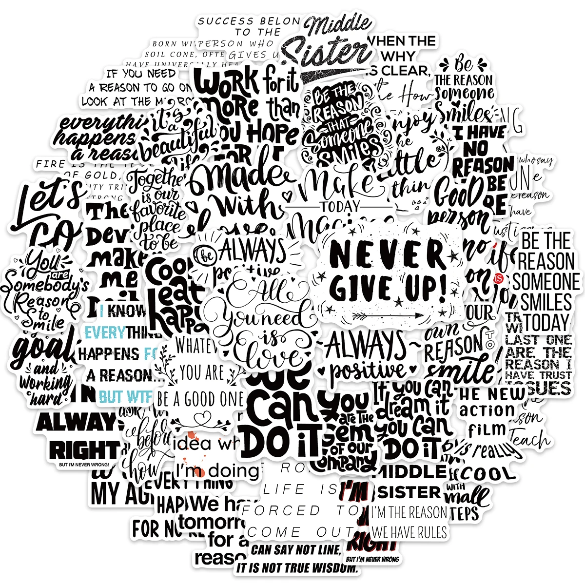 

Черно-белые вдохновляющие наклейки с текстом, 10/50 шт., граффити, скейтборд, водонепроницаемые, гитара, багаж, ноутбук, ПВХ автомобильные наклейки, наклейки