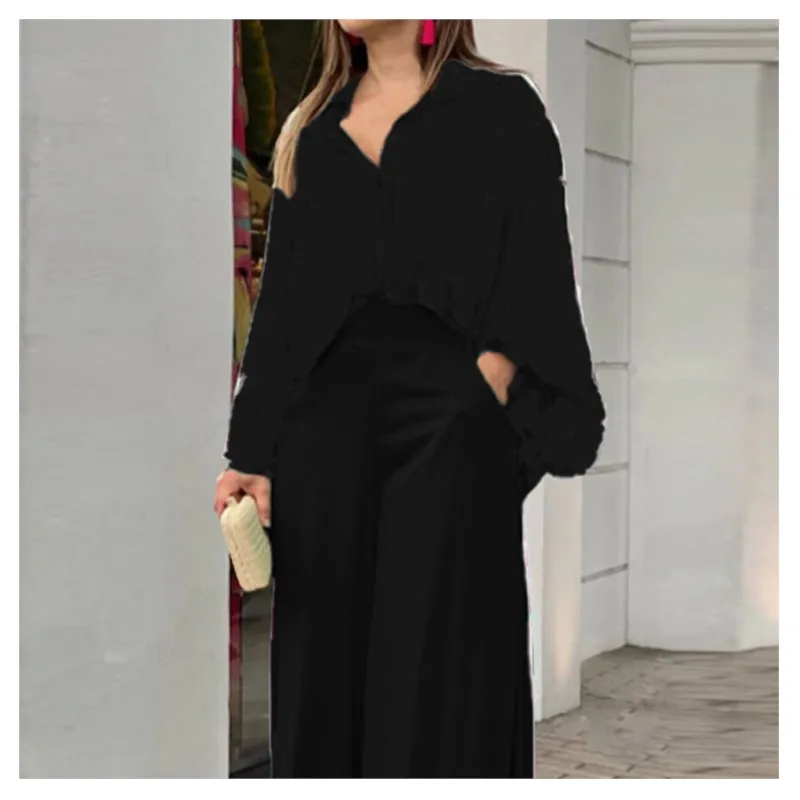 2025 женские блузки брюки комплект рубашка с принтом элегантные широкие v-образным